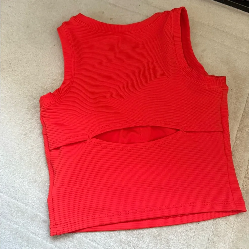 Red Ribbed Gym Tank Top - Picture 2 of 7